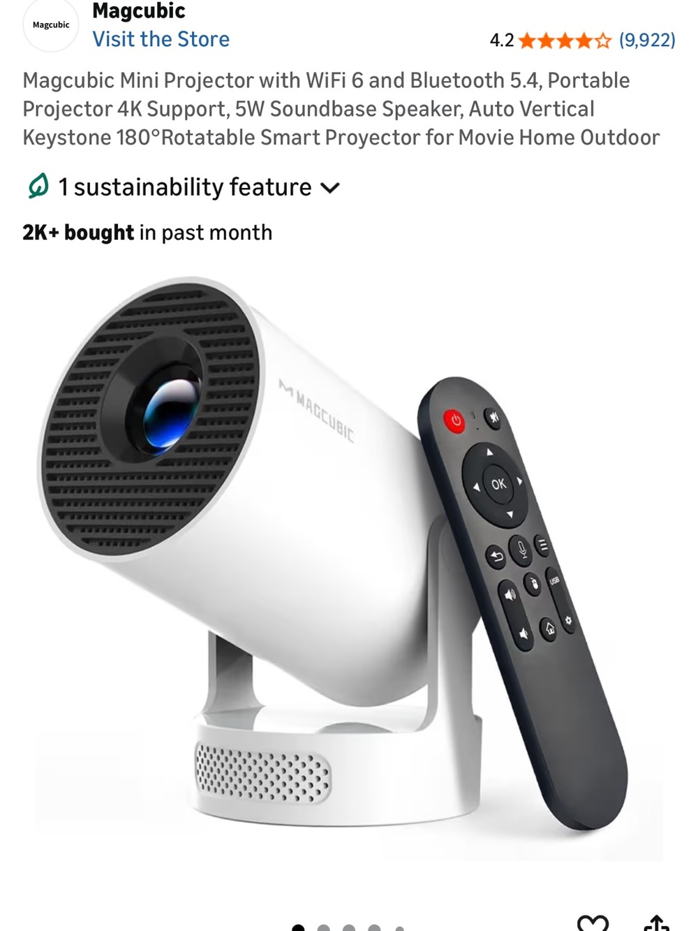 White Mini Smart Projector with Remote